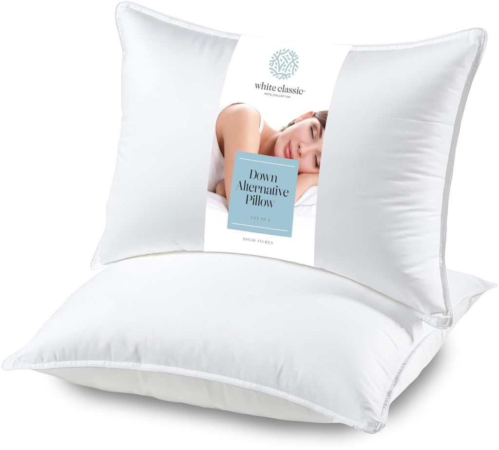 White 2 Pack King Size Down Alternative Bed Pillows Y992