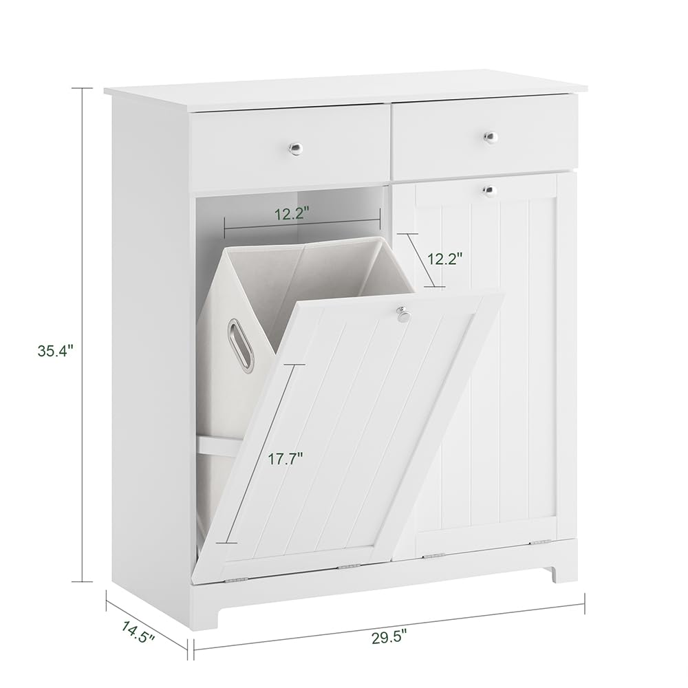 White Laundry Hamper Cabinet with 2 Baskets J13167