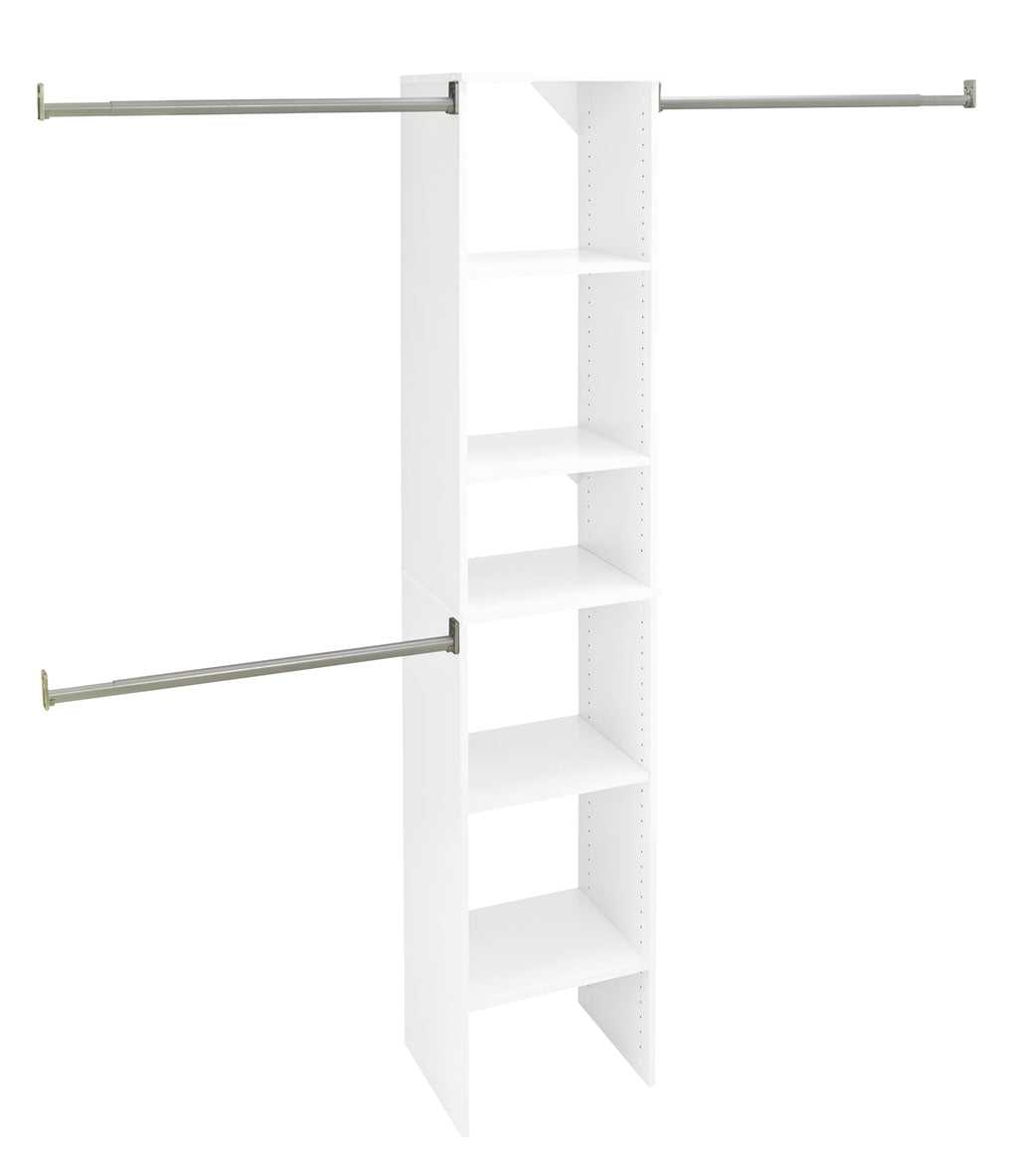 Small Closet Organizer Starter Kit with Tower and 3 Hang Rods, Pure White M3492