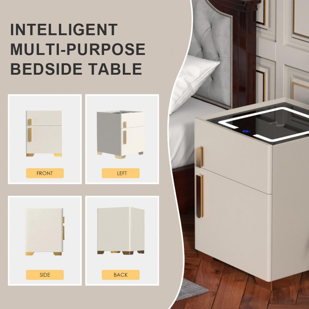 Wireless Charging Nightstand with Drawer and 3 LED Light Z1131