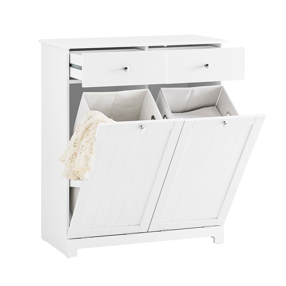 White Laundry Hamper Cabinet with 2 Baskets J13167