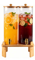 2 Gallon Glass Beverage Dispenser with Spigot and Bamboo Stand Q396