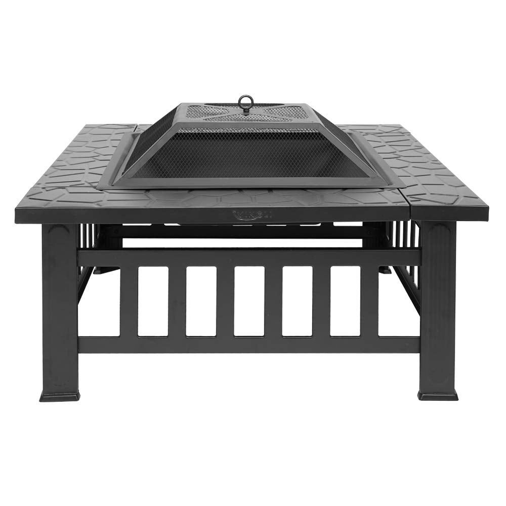 32" Metal Square Fire Pit with Charcoal Rack I1379
