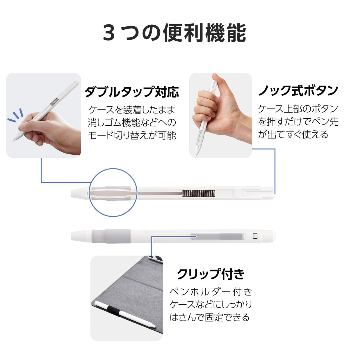 Retractable Hard Case with Rubber Grip Clip White F731