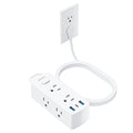 Flat Plug Power Strip with 5 FT Extension Cord, 6 Outlets 3 USB Ports, White A30355