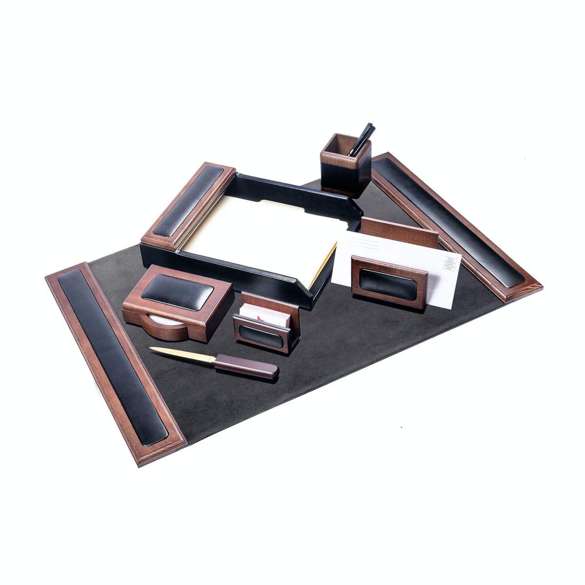 Walnut & Leather 7-Piece Desk Set I109850