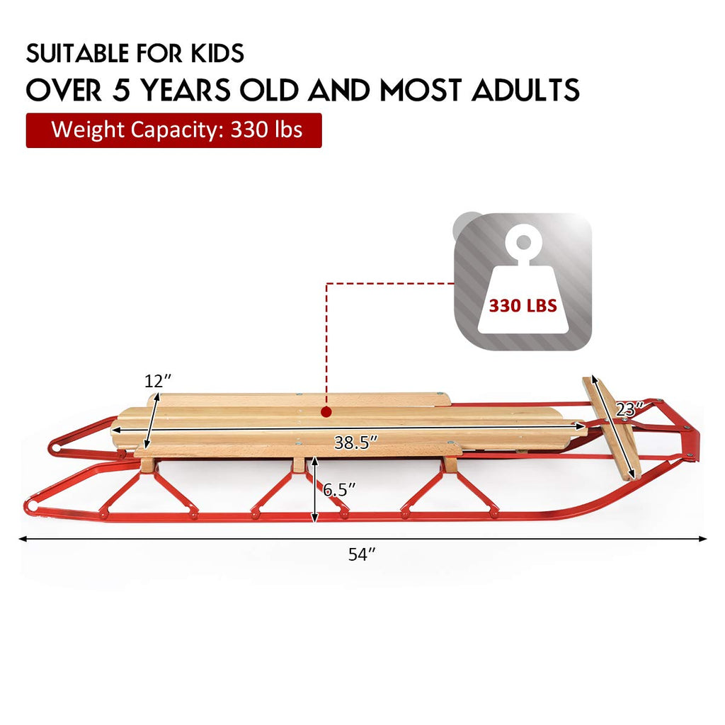 Wood Sled with Metal Runners and Steering Bar E23835