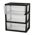 Black 3 Drawer Storage Organizer Tower with Clear Plastic Bins S978