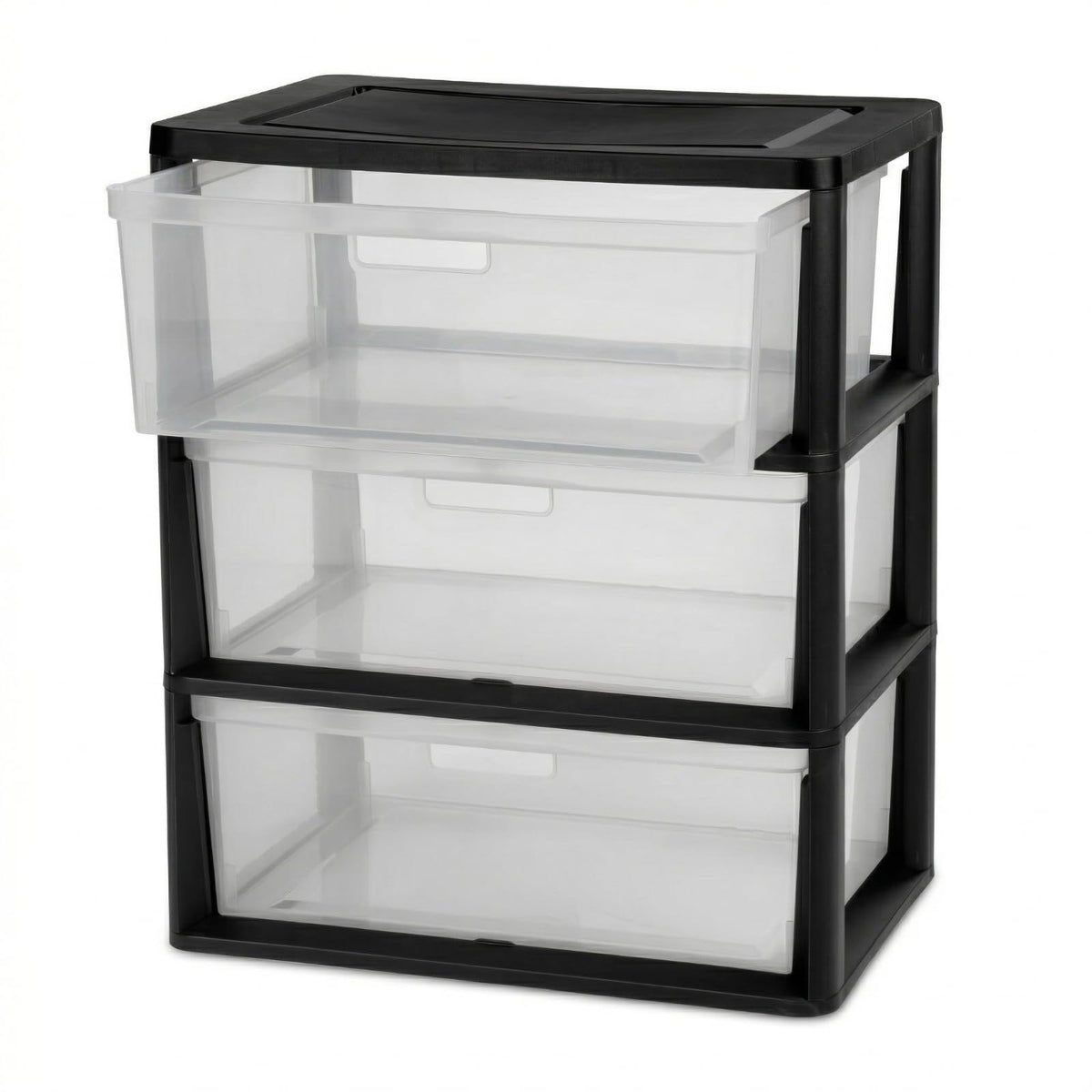 Black 3 Drawer Storage Organizer Tower with Clear Plastic Bins S978