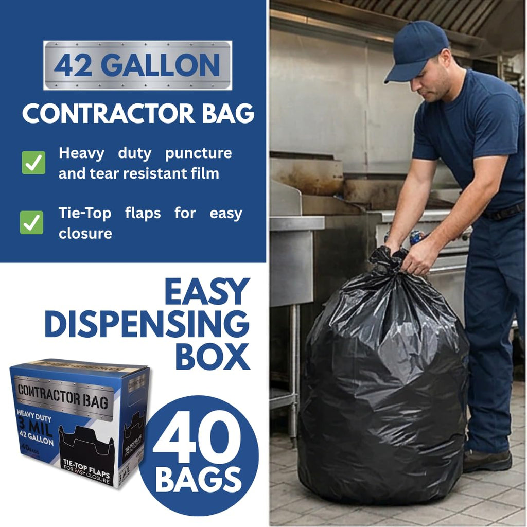 42 Gallon Black Contractor Garbage Bag, 40 Count H4519