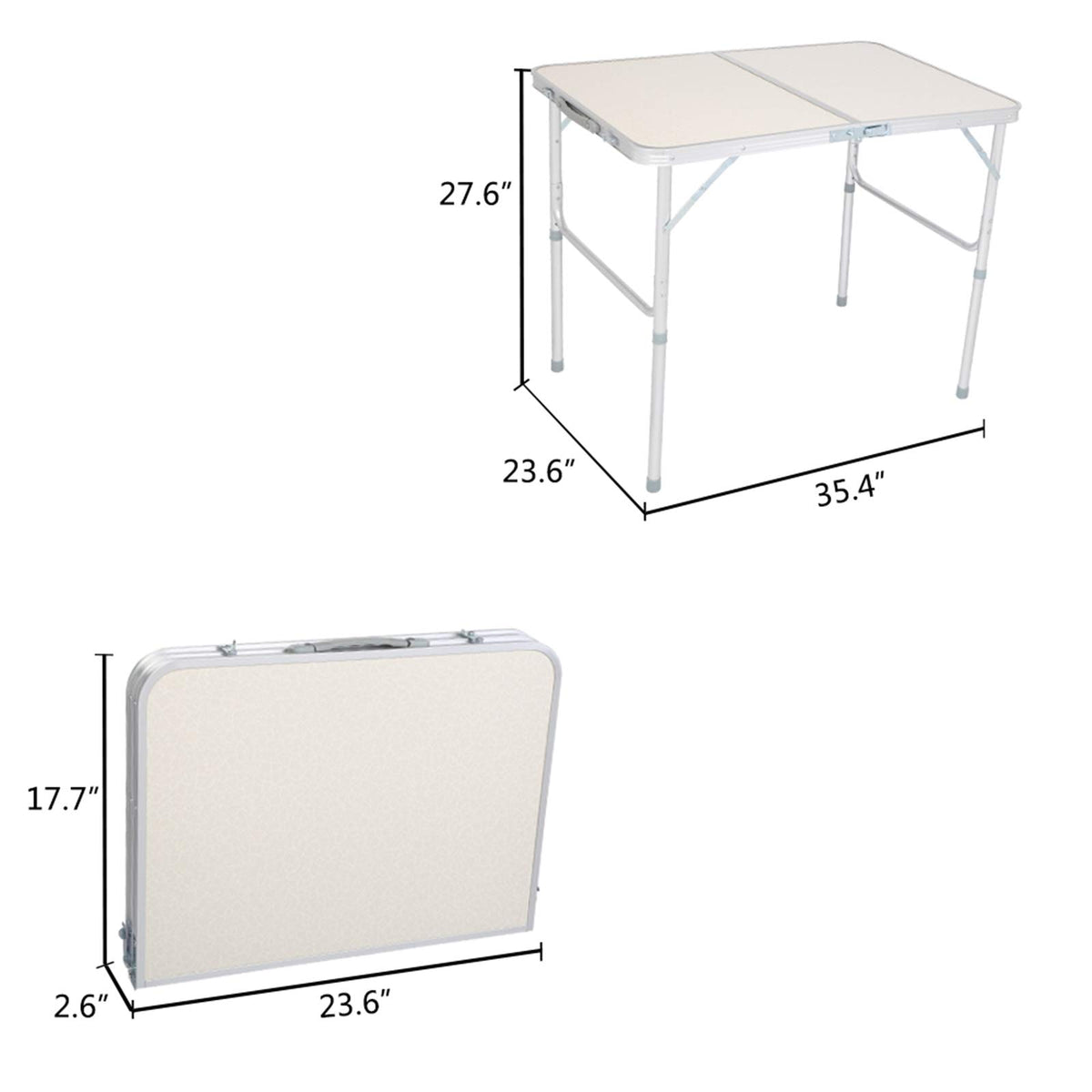 Aluminum Portable Folding Camping Table Adjustable Height Lightweight White S214