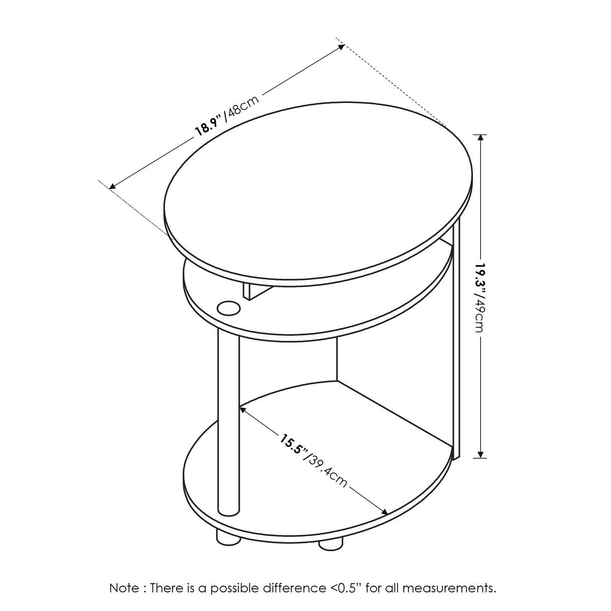 Set of 2 Round End Table with Oval Tabletop and Open Shelf, Walnut J5347