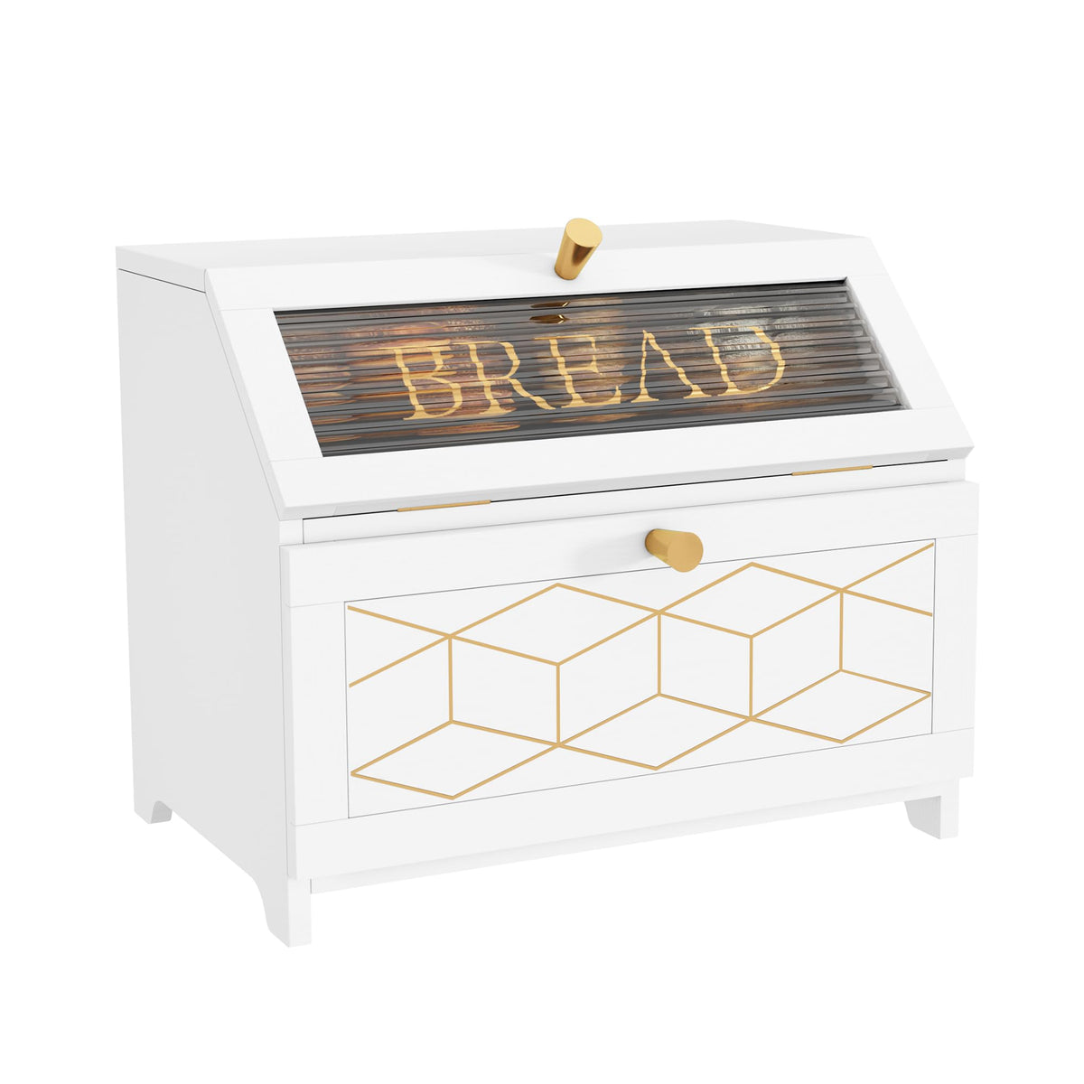 Double Layer Wooden Bread Box with Golden Trim V1353