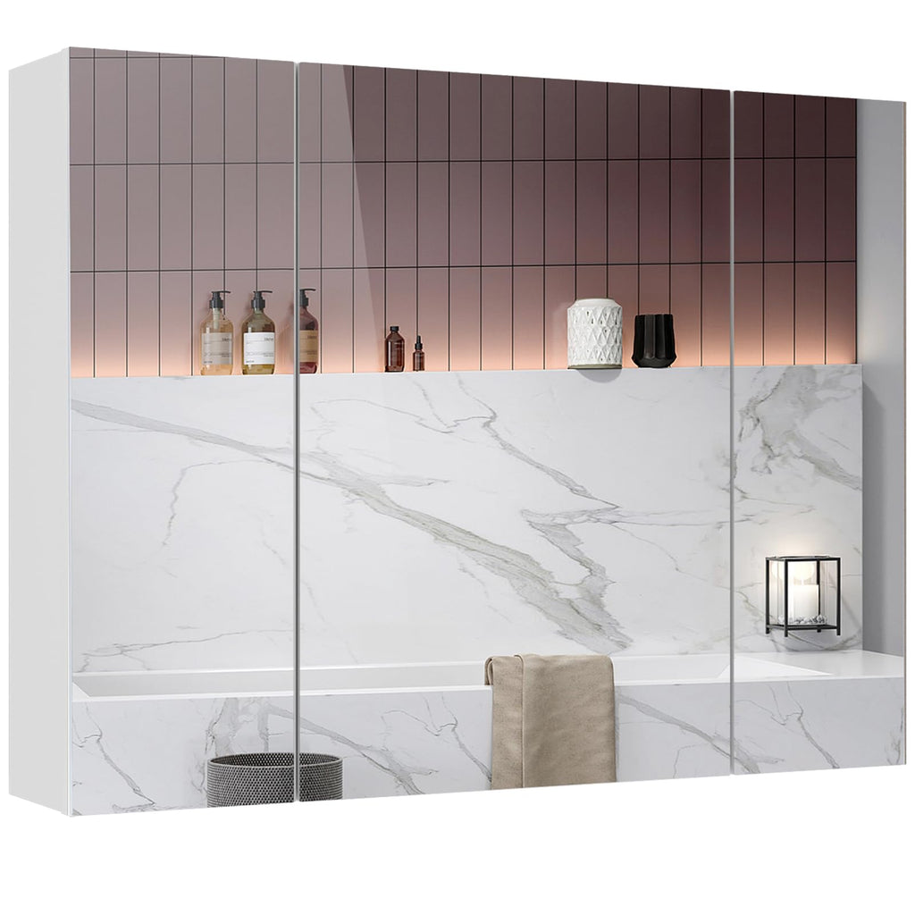 White 3 Door Bathroom Mirror Cabinet with Adjustable Shelves X4221
