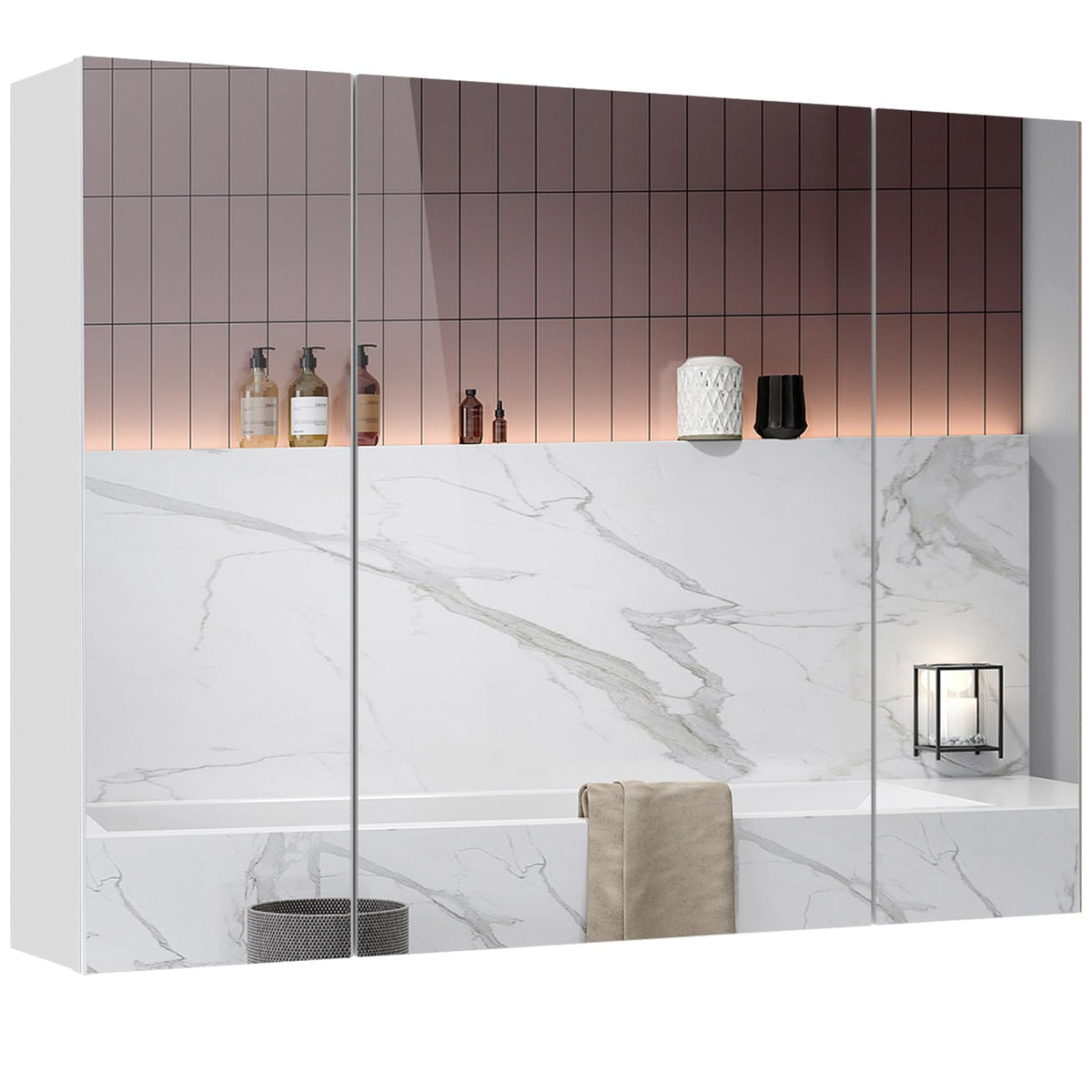 White 3 Door Bathroom Mirror Cabinet with Adjustable Shelves X4221