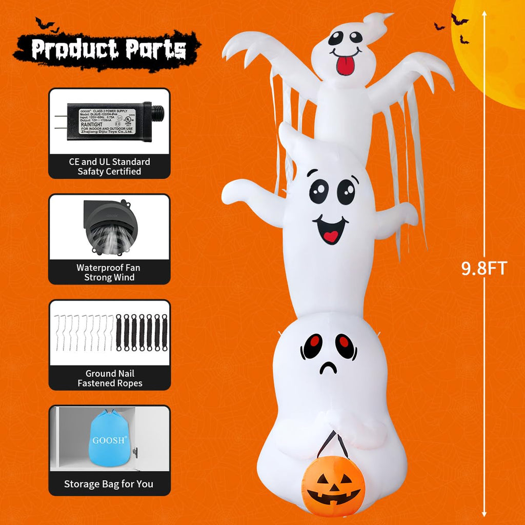 9.8 FT Halloween Inflatable Ghost Outdoor Decoration with Built-in LEDs U200281