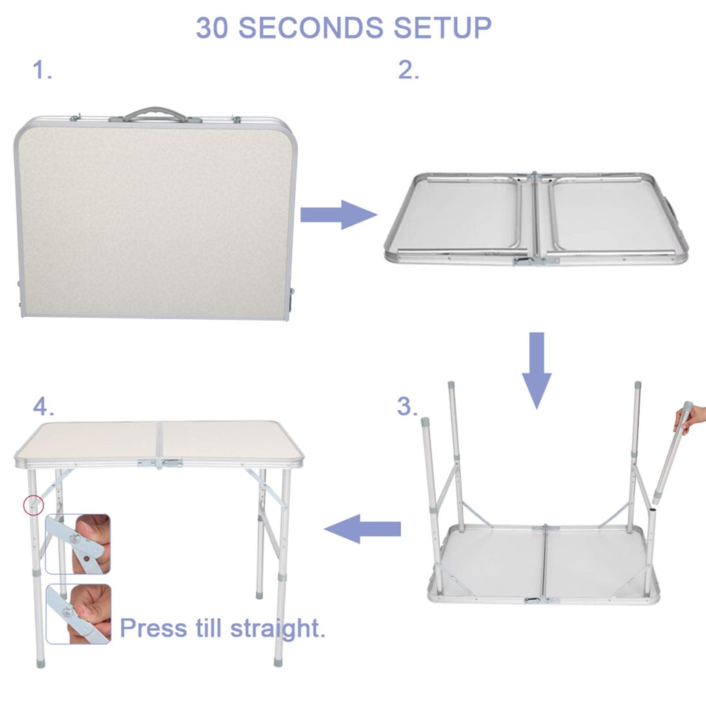 Aluminum Portable Folding Camping Table Adjustable Height Lightweight White S214