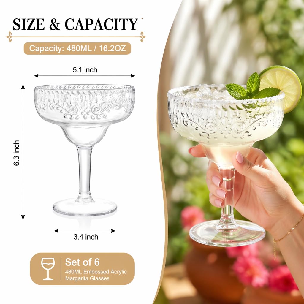 6 Pack 16oz Clear Acrylic Margarita Glasses K398