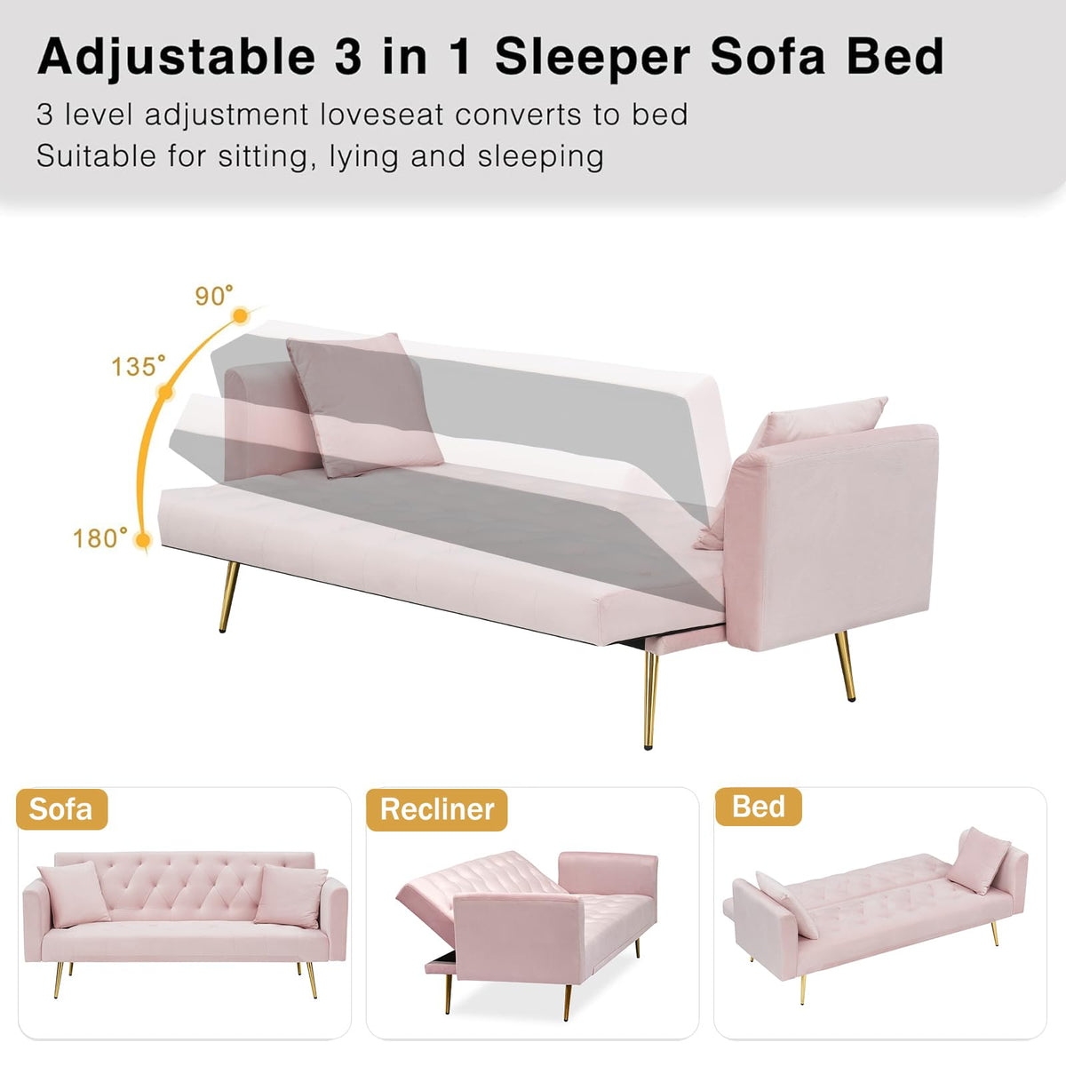 71" Velvet Convertible Sofa Bed X34984