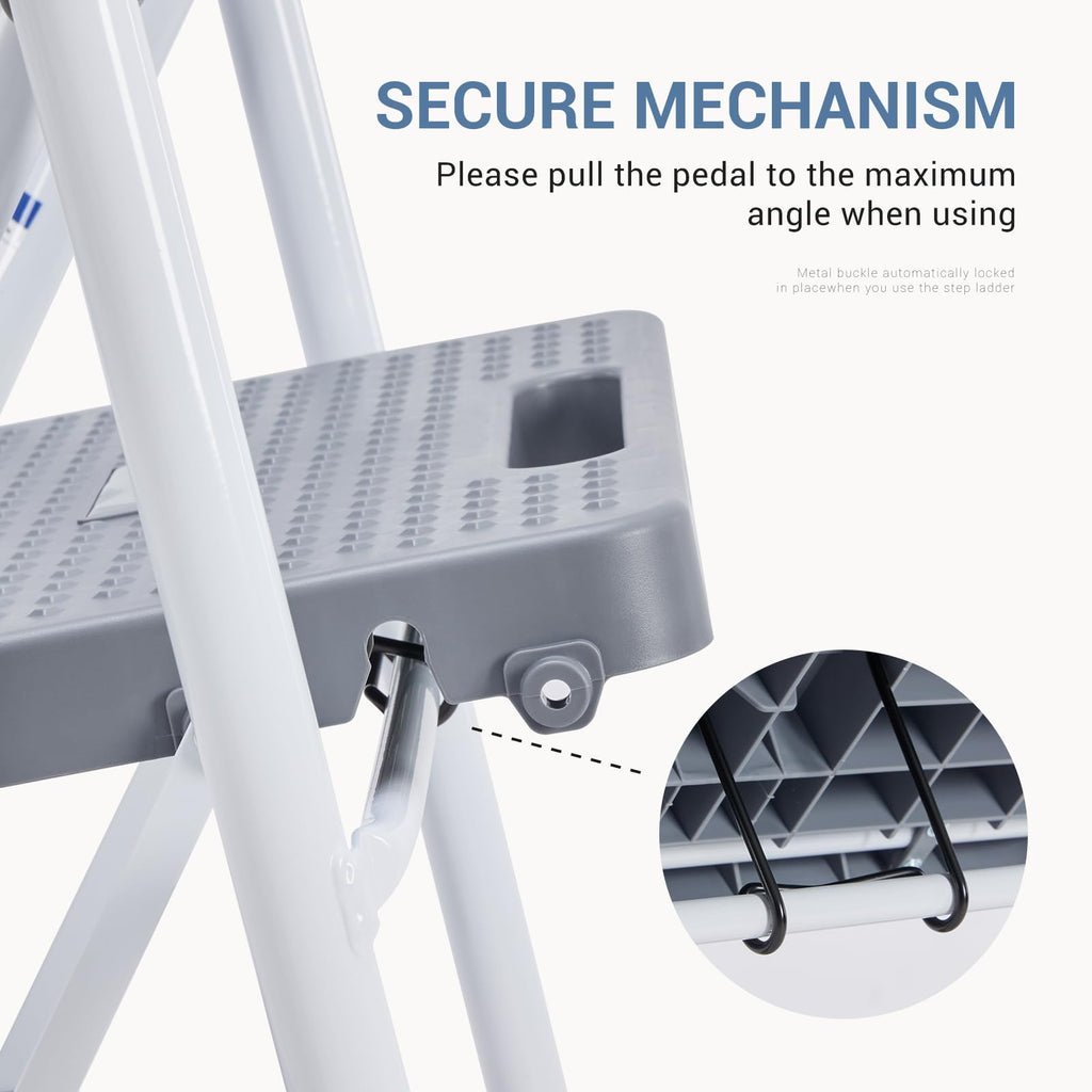 3 Step Ladder with Anti-Slip Pedal and Handrail, 800lbs, Grey D479