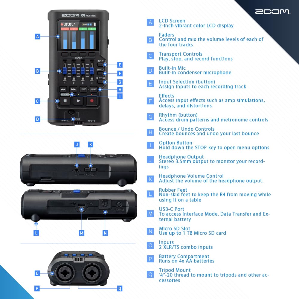 32-Bit Float 4-Track Recorder with Dual XLR/TS Inputs and Built-In Mic H400