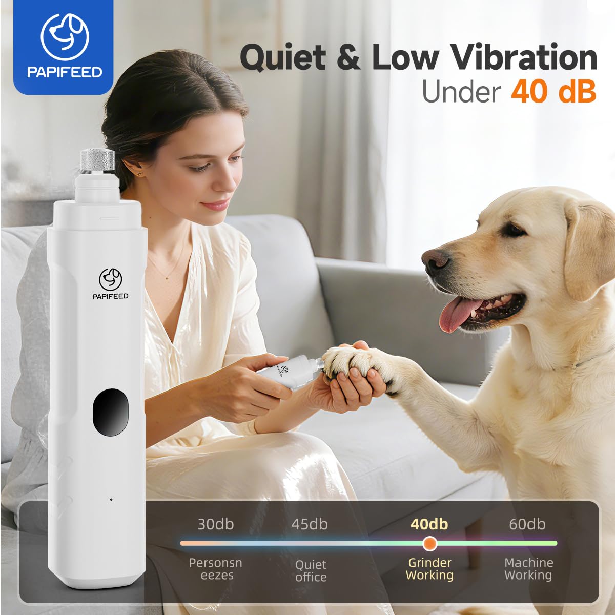Ultra Quiet 3-Speed Rechargeable Dog Nail Grinder with LED Light A336184