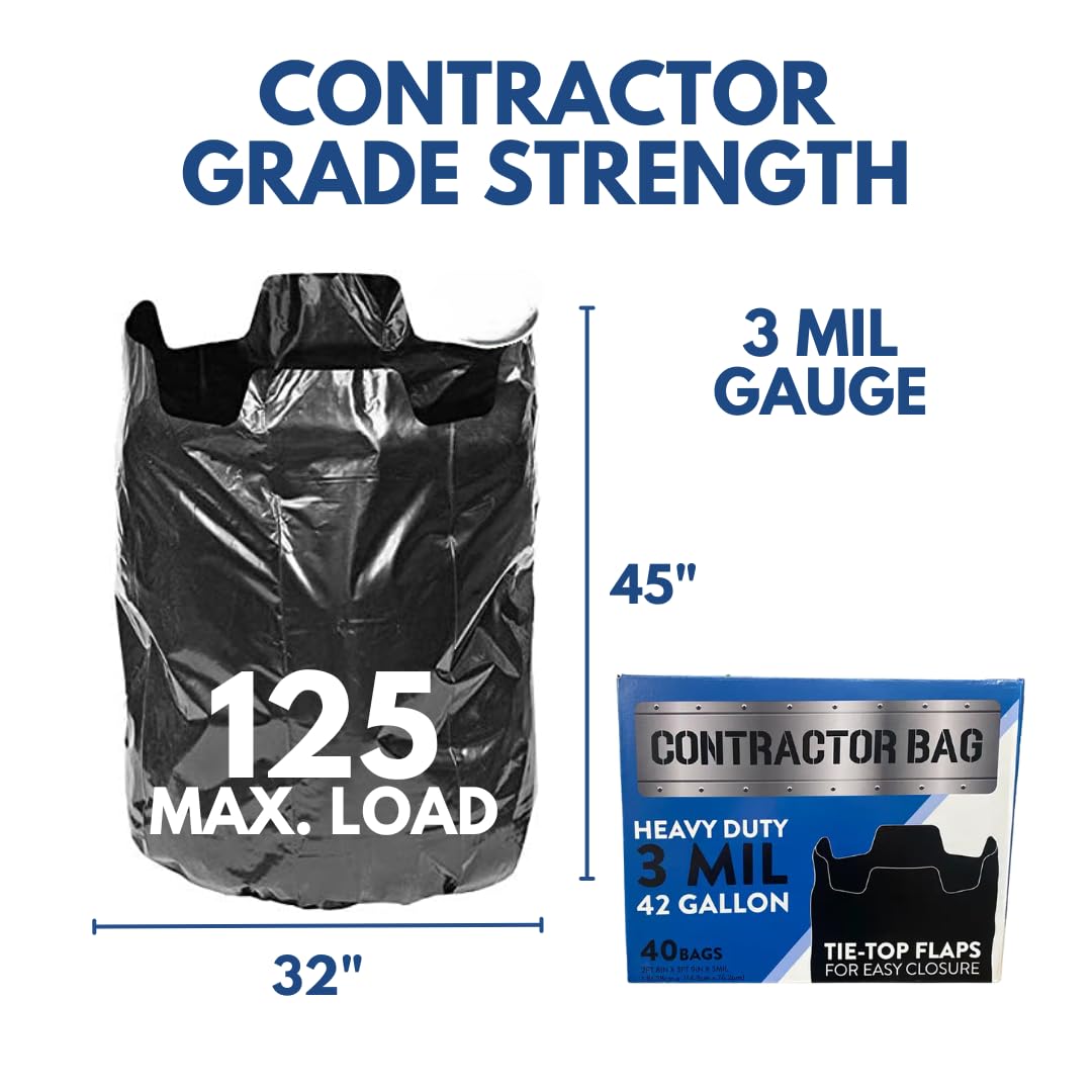 42 Gallon Black Contractor Garbage Bag, 40 Count H4519