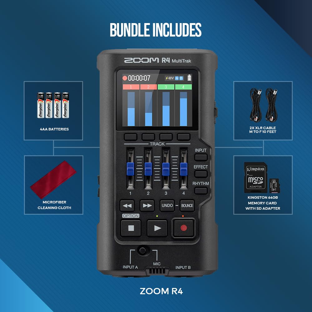 32-Bit Float 4-Track Recorder with Dual XLR/TS Inputs and Built-In Mic H400