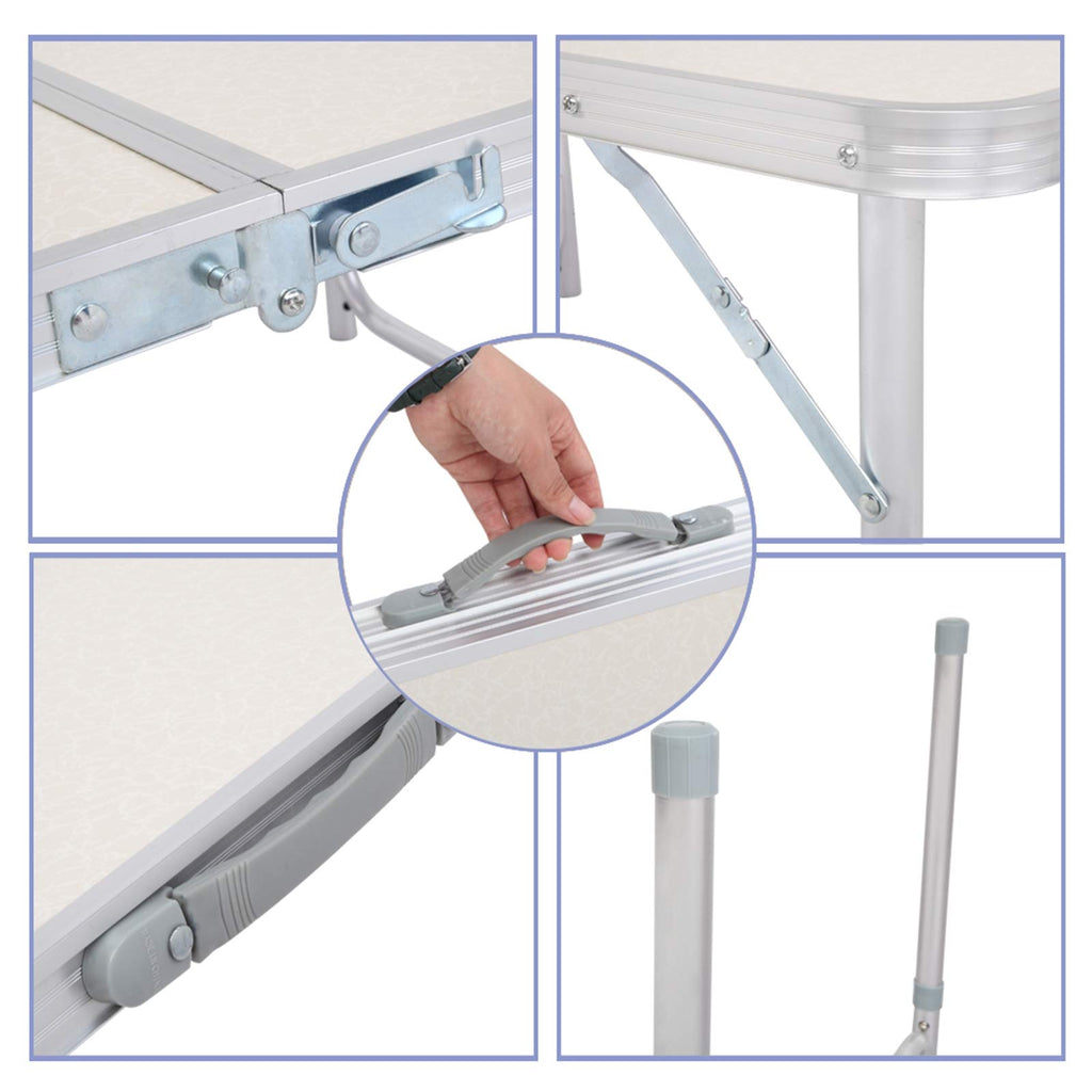 Aluminum Portable Folding Camping Table Adjustable Height Lightweight White S214