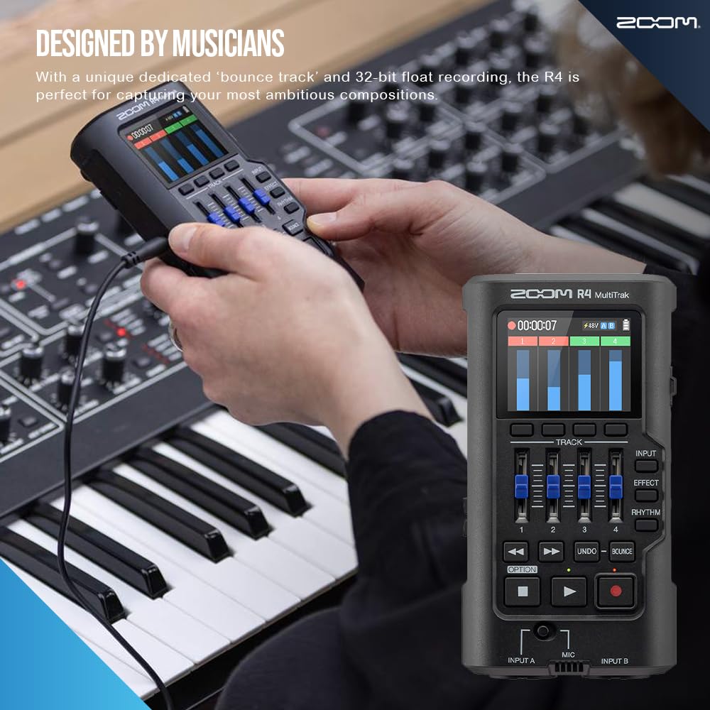32-Bit Float 4-Track Recorder with Dual XLR/TS Inputs and Built-In Mic H400