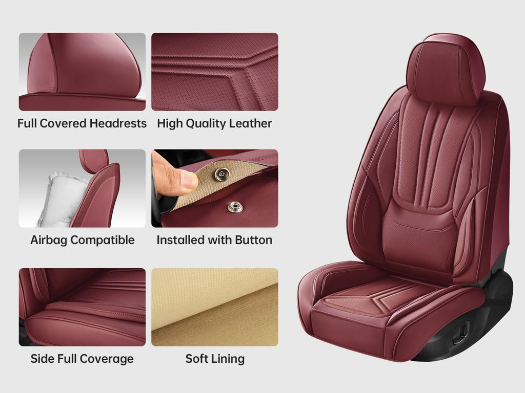 Burgundy Leather Full Set Car Seat Covers C6847