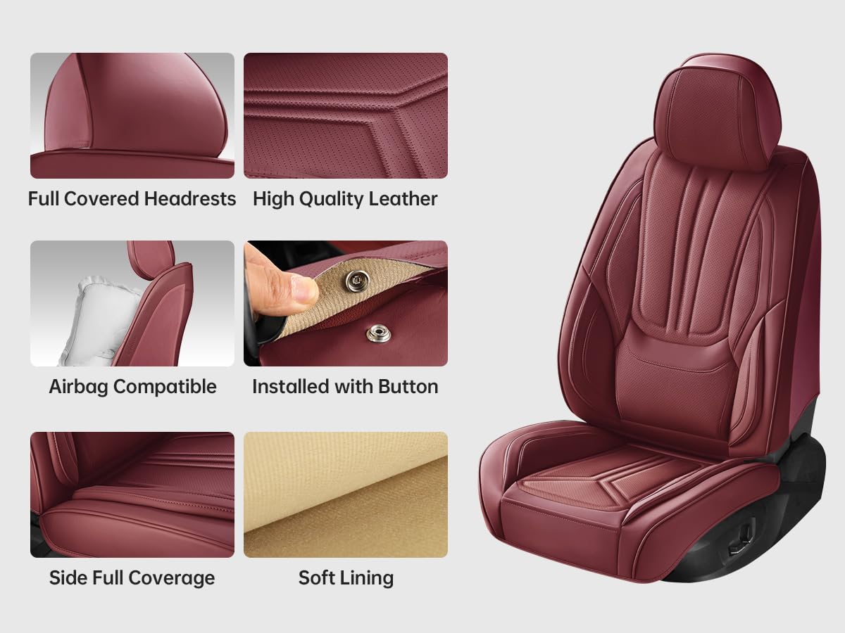 Burgundy Leather Full Set Car Seat Covers C6847