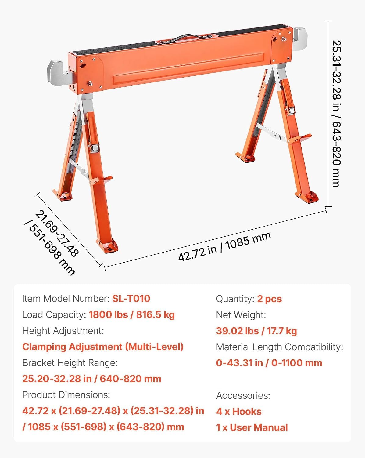 2-Pack Adjustable Folding Saw Horses C762954
