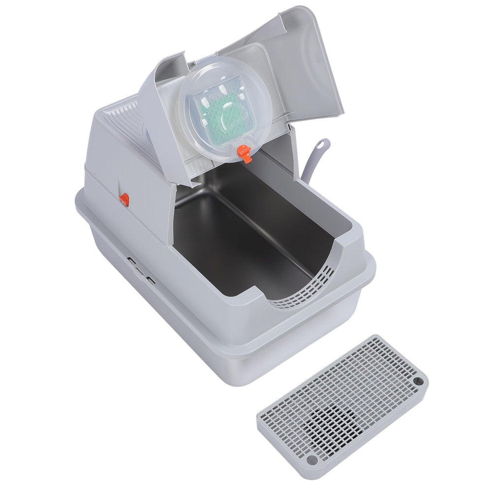 Enclosed Stainless Steel Litter Box with Flip Top Lid W654