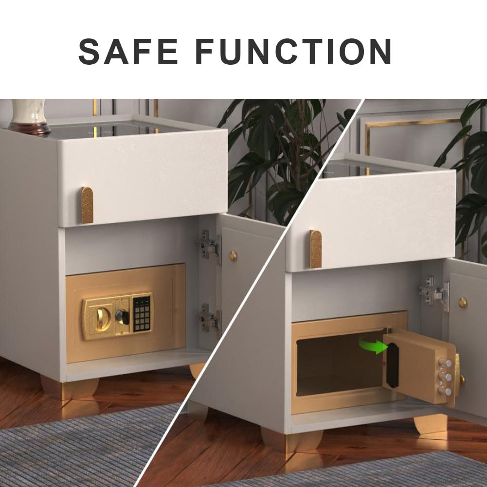 Wireless Charging Nightstand with Drawer and 3 LED Light Z1131
