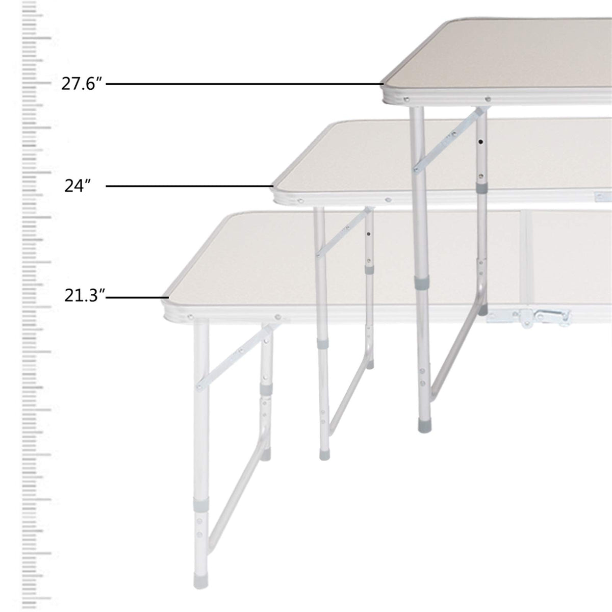 Aluminum Portable Folding Camping Table Adjustable Height Lightweight White S214