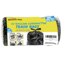 Heavy Duty 42 Gallon 10 Count 3 MIL Black Flap Tie Trash Bags G213653