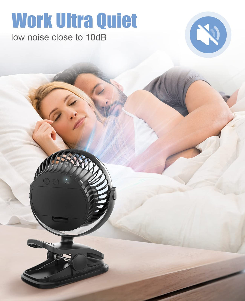Battery Operated Clip on Fan, USB Powered Portable Desk Fan 4 Speeds V369066