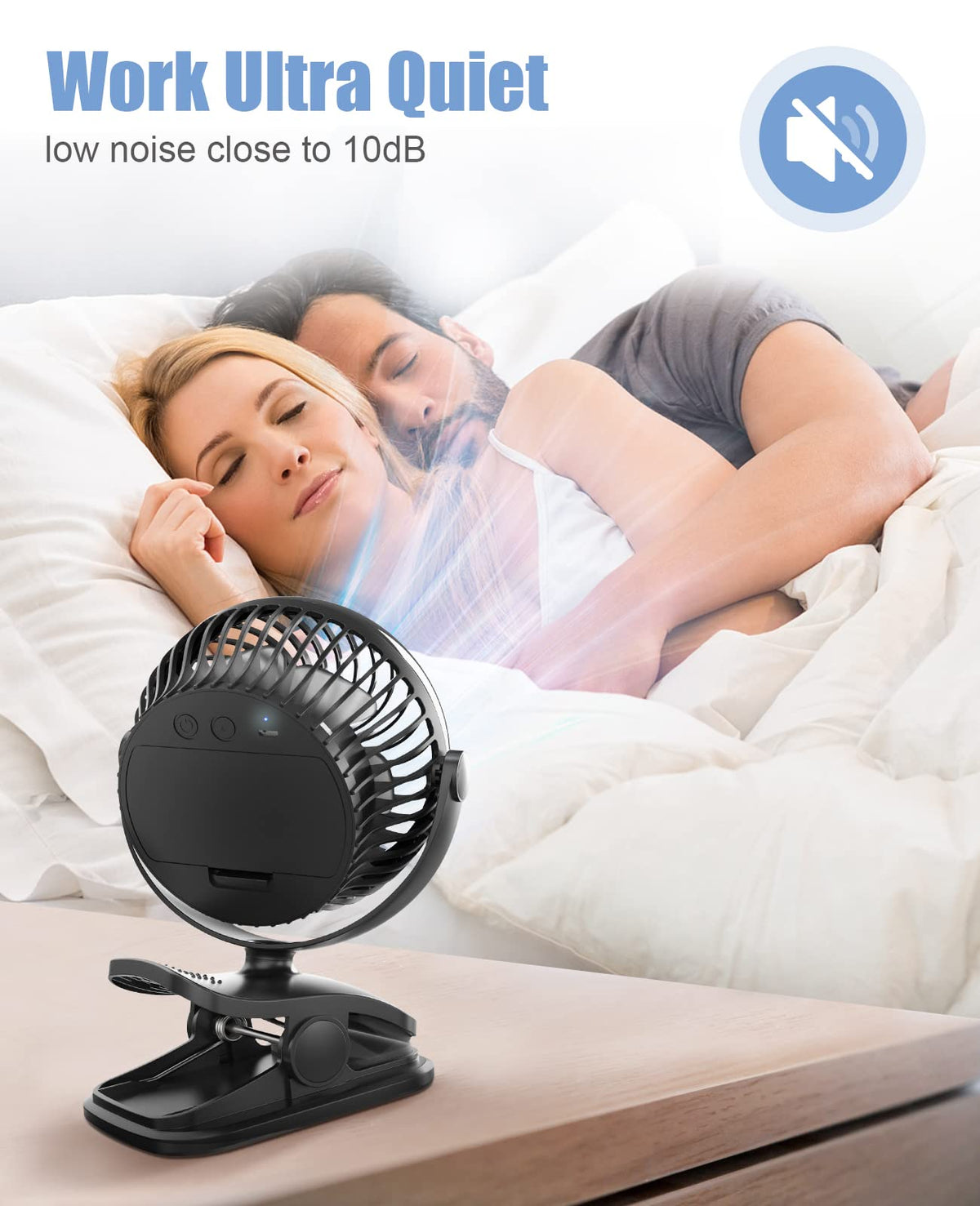 Battery Operated Clip on Fan, USB Powered Portable Desk Fan 4 Speeds V369066