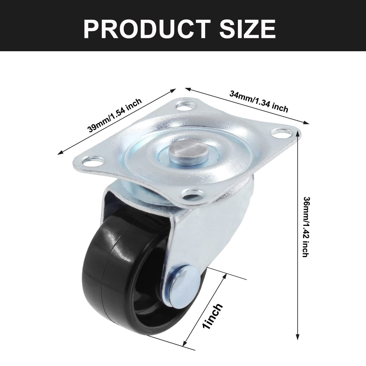 1 inch Swivel Caster Wheels Rubber Base, 8pcs A6493