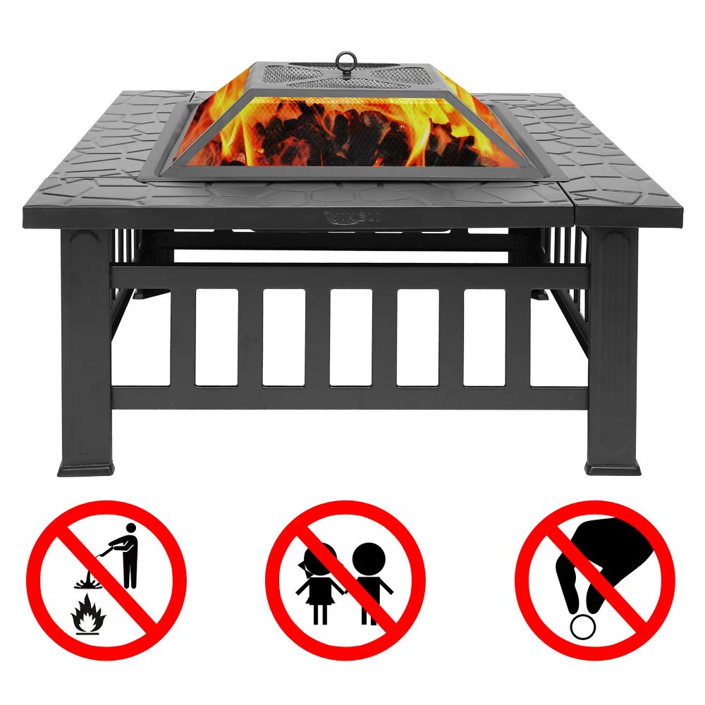 32" Metal Square Fire Pit with Charcoal Rack I1379