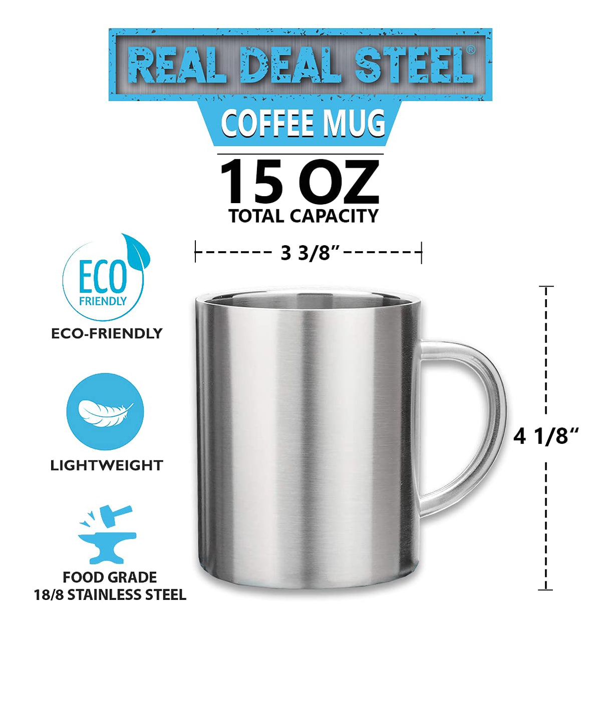 15 oz Double Wall Stainless Steel Insulated Mug Set of 2 U163