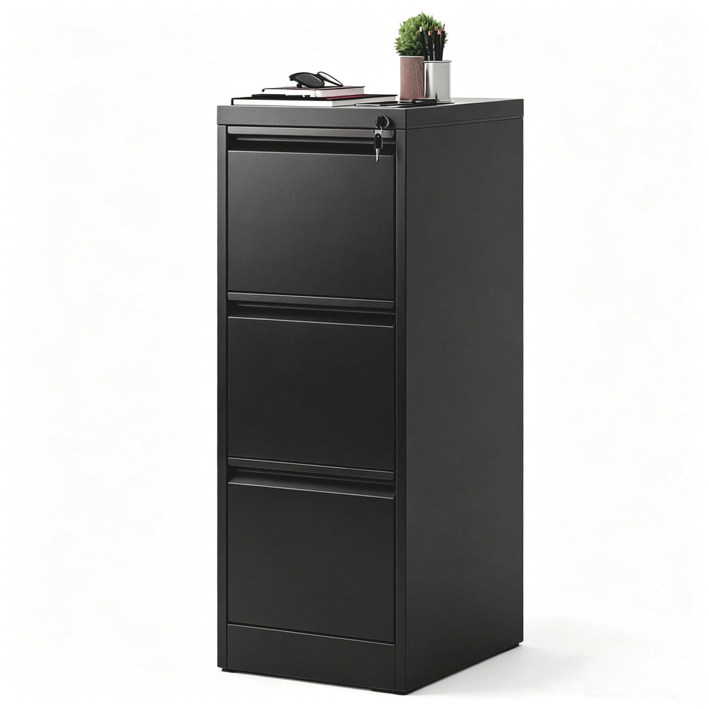 Black 3 Drawer Locking Metal Filing Cabinet W672538
