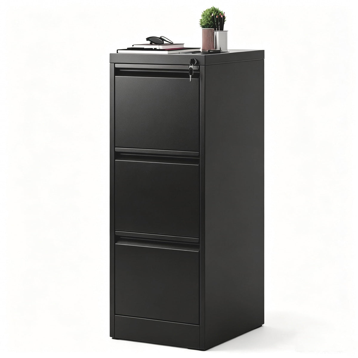 Black 3 Drawer Locking Metal Filing Cabinet W672538