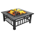 32" Metal Square Fire Pit with Charcoal Rack I1379