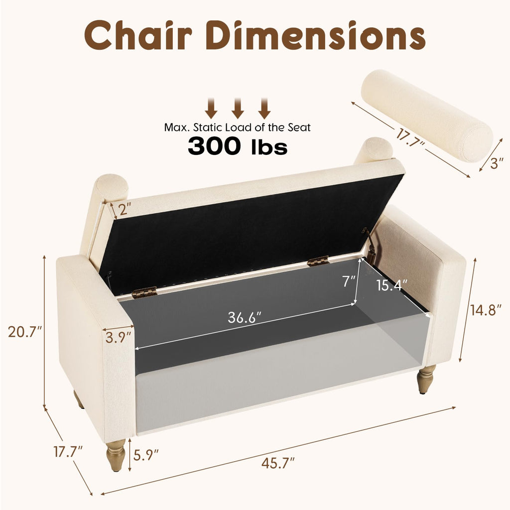 Beige Linen Storage Ottoman Bench W51203