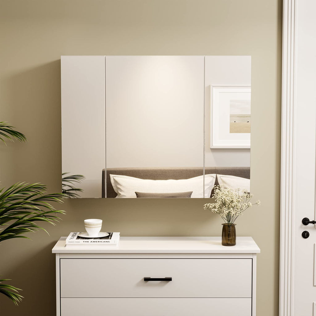 White 3 Door Bathroom Mirror Cabinet with Adjustable Shelves X4221