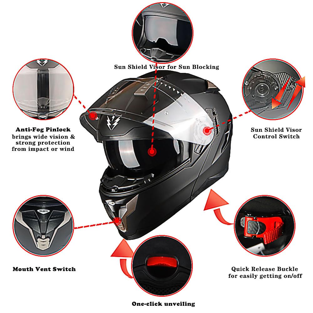 Motorcycle Modular Full Face Helmet DOT Adults Flip up Dual Visor B89360
