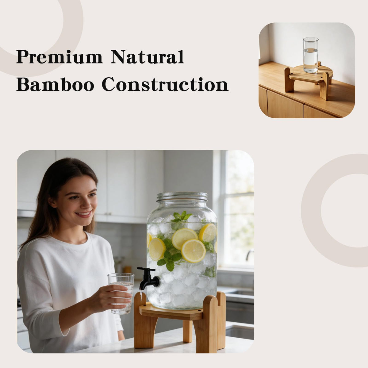 Beverage Dispenser with Bamboo Stand N5356