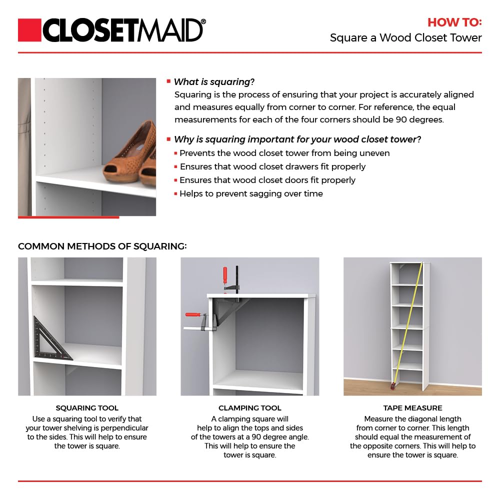 Small Closet Organizer Starter Kit with Tower and 3 Hang Rods, Pure White M3492